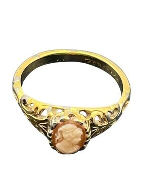 18k HGE gold electroplated filigree scroll Cameo vintage ring size 9